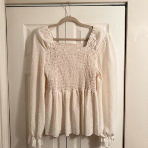 SHEIN Cream Textured Blouse with Ruffle Accents